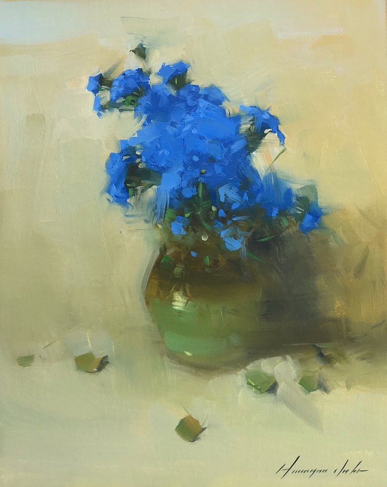 Vase of Blue Flowers, Original oil Painting, Handmade artwork, One of a Kind      